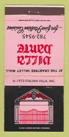 Matchbook Cover Villa Dante Italian Restaurant 1973 Raleigh? NC? WEAR 30 Strike