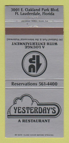 Matchbook Cover - Yesterday's Restaurant Fort Lauderdale FL 30 Strike