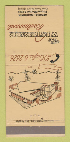 Matchbook Cover - Westerner Restaurant Arcadia CA 30 Strike