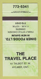 Matchbook Cover - Travel Place Diner Foods Aylmer ON 30 Strike