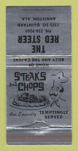 Matchbook Cover - The Red Steer Restaurant Anniston AL SILVER 30 Strike