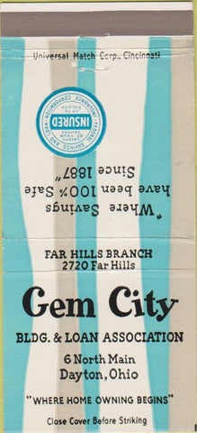 Matchbook Cover - Gem City Bank Dayton OH 30 Strike