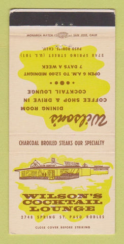 Matchbook Cover - Wilson's Cocktail Lounge Paso Robles CA 30 Strike