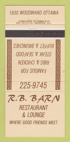 Matchbook Cover - RB Barn Restaurant Ottawa ON 30 Strike