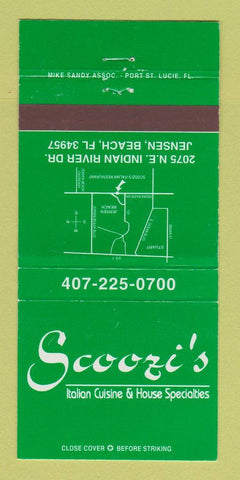 Matchbook Cover - Scoozi's Italian Restaurant Jensen Beach FL 30 Strike