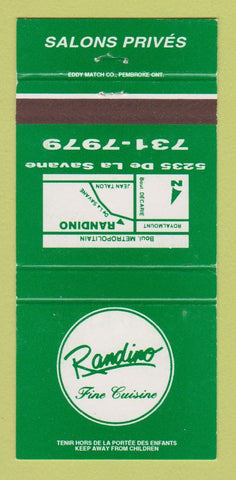 Matchbook Cover - Randino Restaurant Montreal QC 30 Strike