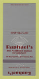 Matchbook Cover - Raphael's Italian Restaurant Portland ME 30 Strike