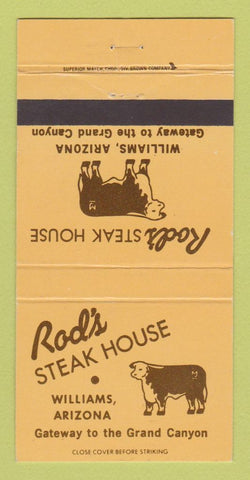 Matchbook Cover - Rod's Steak House Williams AZ 30 Strike