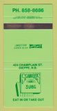 Matchbook Cover - Spandos Subs Restaurant Dieppe NB 30 Strike