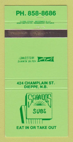 Matchbook Cover - Spandos Subs Restaurant Dieppe NB 30 Strike