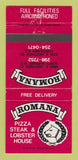 Matchbook Cover - Romana Pizza Steak Vancouver North Burnaby BC 30 Strike