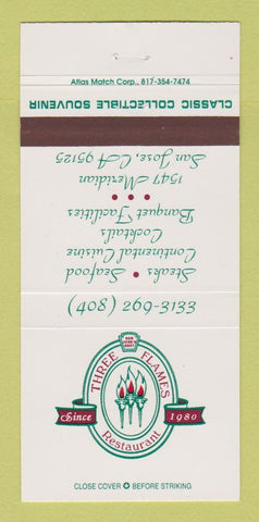 Matchbook Cover - Three Flames Restaurant San Jose CA 30 Strike