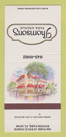Matchbook Cover - Thomson's Park Avenue Restaurant Winter Park FL 30 Strike