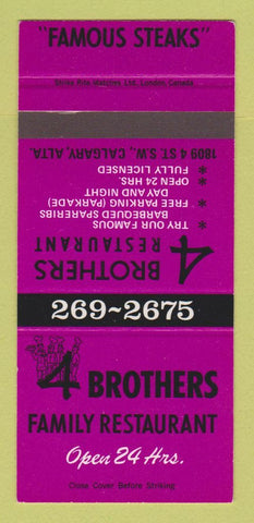Matchbook Cover - 4 Brothers Restaurant Calgary AB SAMPLE 30 Strike