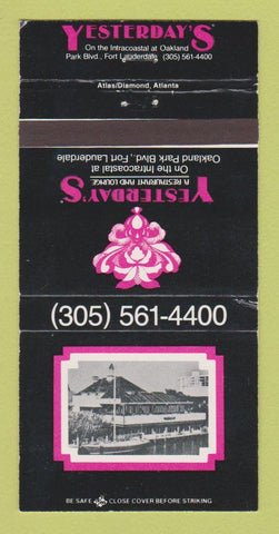 Matchbook Cover - Yesterday's Restaurant Fort Lauderdale FL 30 Strike