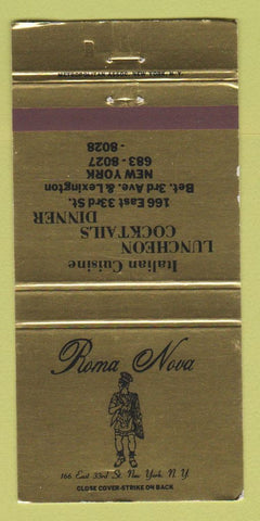 Matchbook Cover - Roma Nova Italian Restaurant New York City 30 Strike