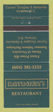 Matchbook Cover - Rattenbury's Restaurant Victoria BC 30 Strike