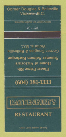 Matchbook Cover - Rattenbury's Restaurant Victoria BC 30 Strike