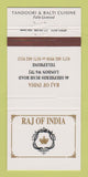 Matchbook Cover - Raj Indian Restaurant London UK England 30 Strike