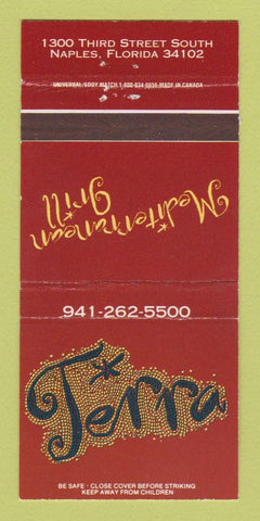 Matchbook Cover - Terra Mediterranean Grill Naples FL 30 Strike