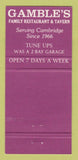 Matchbook Cover - Gamble's Tune Ups Restaurant Cambridge ON 30 Strike