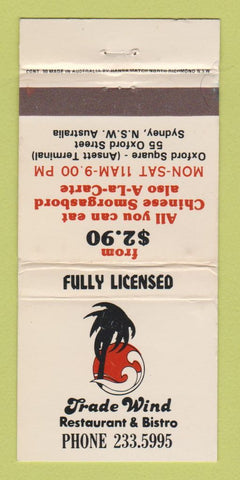 Matchbook Cover - Trade Wind Restaurant Bistro Sydney Australia WEAR 30 Strike