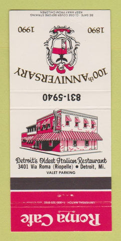 Matchbook Cover - Roma Cafe Detroit MI 1990 30 Strike