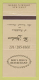 Matchbook Cover - Rod's 1890's Restaurant Morris Township NJ 30 Strike