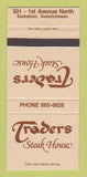 Matchbook Cover - Traders Steak House Saskatoon SK 30 Strike