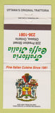 Matchbook Cover - Trattoria Caffe Italia Ottawa ON 30 Strike