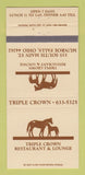 Matchbook Cover - Triple Crown Restaurant Munroe Falls OH 30 Strike