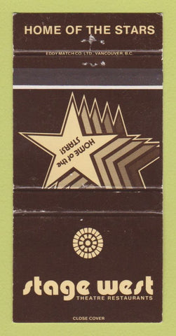 Matchbook Cover - Stage West Theatre Restaurant Edmonton AB Winnipeg 30 Strike