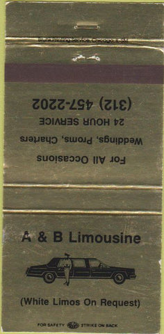 Matchbook Cover - A  and  B Limousine Limo Chicago IL 30 Strike