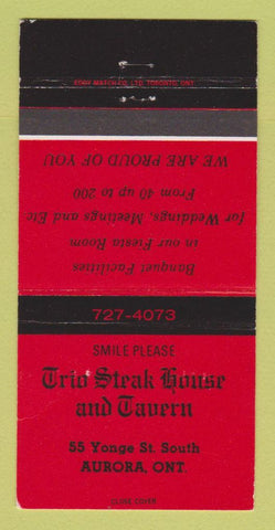 Matchbook Cover - Trio Steak House Tavern Aurora ON 30 Strike