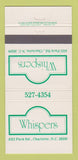 Matchbook Cover - Whispers Restaurant Charlotte NC 30 Strike