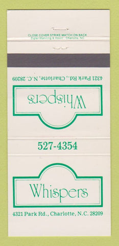 Matchbook Cover - Whispers Restaurant Charlotte NC 30 Strike