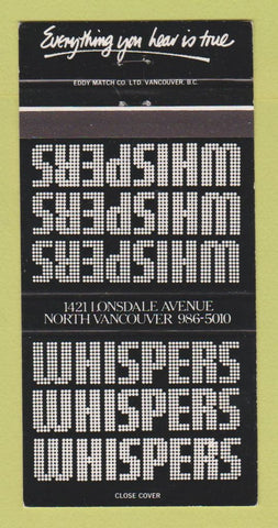 Matchbook Cover - Whispers Restaurant North Vancouver BC 30 Strike