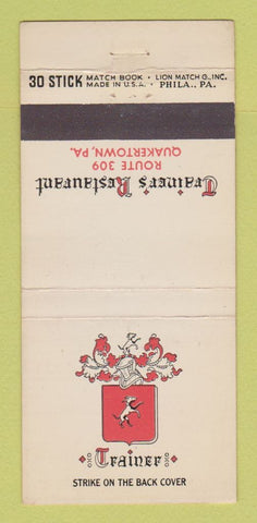 Matchbook Cover - Trainer's Restaurant Quakertown PA 30 Strike