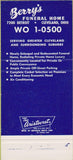 Matchbook Cover - Berry's Funeral Home Cleveland OH 30 Strike