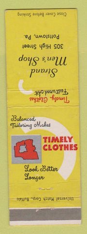 Matchbook Cover - Timely Men's Clothes Strand Pottstown PA