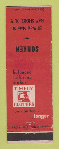 Matchbook Cover - Timely Men's Clothes Sonken Bay Shore NY