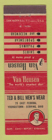 Matchbook Cover - Van Heusen Men's Clothes Ted & Bill Youngstown Sebring OH