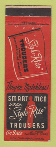 Matchbook Cover - Style Rite Men's Clothes Mobile AL