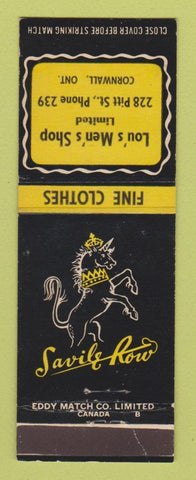 Matchbook Cover - Savile Row Men's Clothes Lou's Cornwall ON