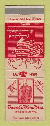 Matchbook Cover - David's Men's Clothes Botany 500 Lakewood? OH