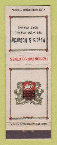 Matchbook Cover - Fashion Park Men's Clothes Meyers McCarthy Fort Wayne IN