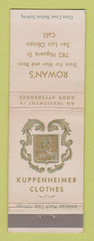 Matchbook Cover - Kuppenheimer Men's Clothes Rowan's San Luis Obispo CA