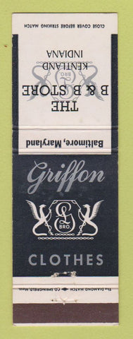 Matchbook Cover - Griffon Men's Clothes B&B Store Kentland IN