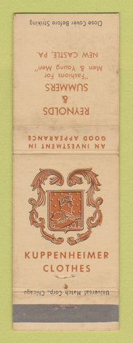 Matchbook Cover - Kuppenheimer Men's Clothes Reynold Summers New Castle PA WEAR