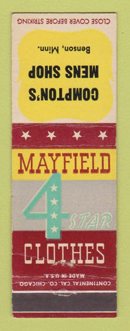 Matchbook Cover - Mayfield 4 Star Men's Clothes Compton's Benson MN
